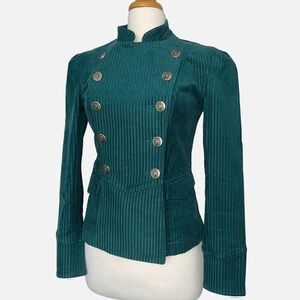 Cabi Lennon Military Jacket XS Legion Green Corduroy Double-Breasted Gold Button